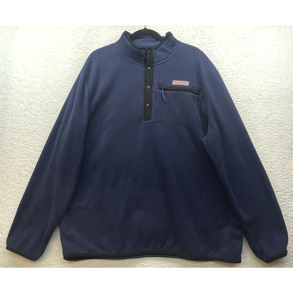 Vineyard Vines Sweater Mens XXL Blue Harbor Fleece Quarter Zip Pullover Snap - Picture 1 of 12